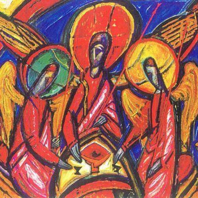 "Trinity in Dark Tones (Genesis 18)" by Alek Rapoport, 1994.